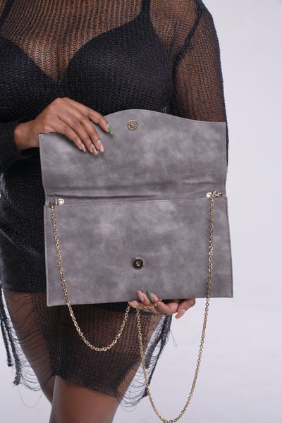 Suede-Like Grey Clutch