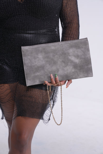 Suede-Like Grey Clutch