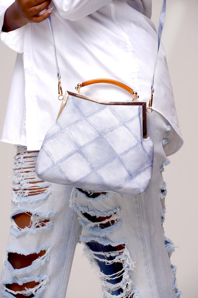 Denim Swing Top Handle Purse - Blue