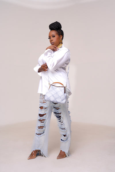 Denim Swing Top Handle Purse - Blue