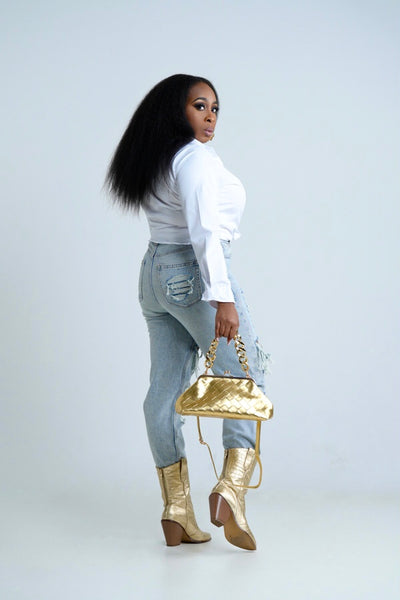Gold Woven Clutch Bag