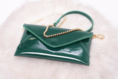 Patent Leather Envelope Clutch - Green