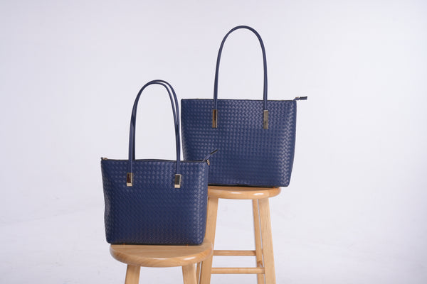 Woven Double Handbag Totes - Blue