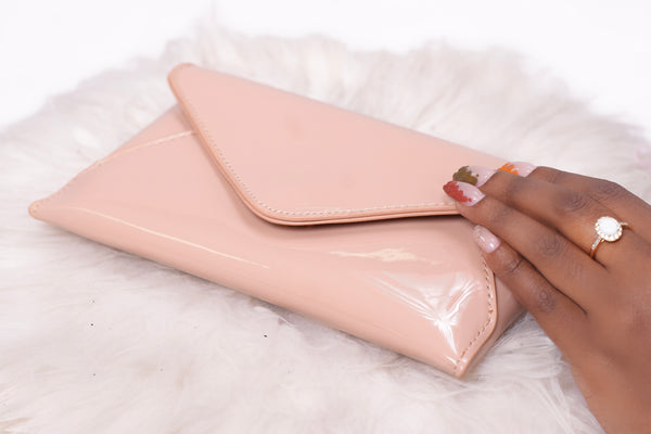 Patent Leather Envelope Clutch - Nude
