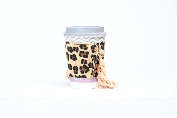 Reusable Coffee/Tea Sleeve Purse - Tan Leopard