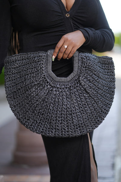 Fanny Straw Handbag - Black
