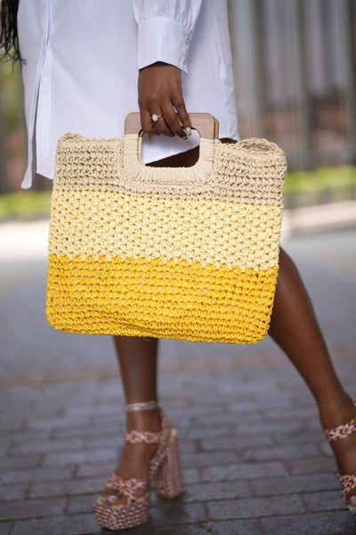 Straw Triple-Tone Handle Bag - Sunrise