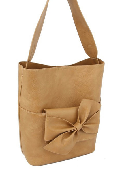Bow Handbag and Clutch Set - Black