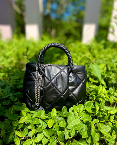 Quilted Square Top Handle Bag - Black