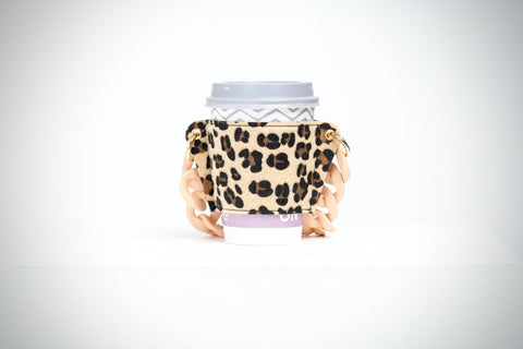 Reusable Coffee/Tea Sleeve Purse - Tan Leopard