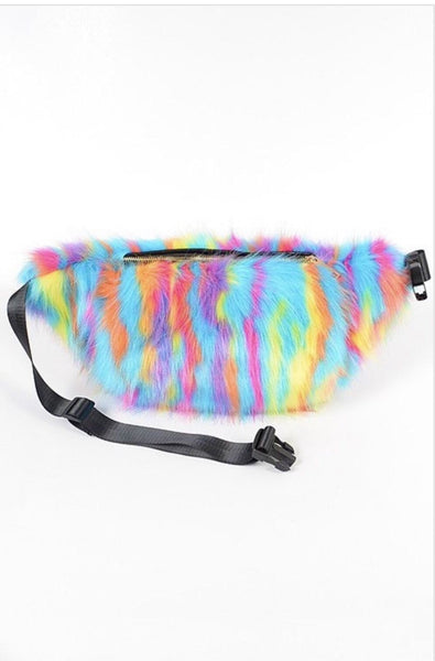 Multi Color Fur Belt/Crossbody Bag - Light Bright